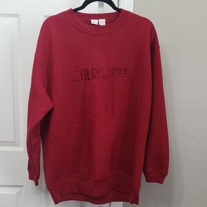 Cherokee Women Sweater XL Red Crew Neck Vintage Embroidered‎ Logo
